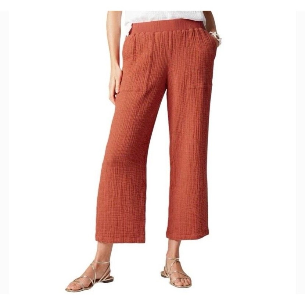 J. Jill Cotton-Gauze Straight-Leg Crops Pants Sz XL Petite Burnt Orange Beachy